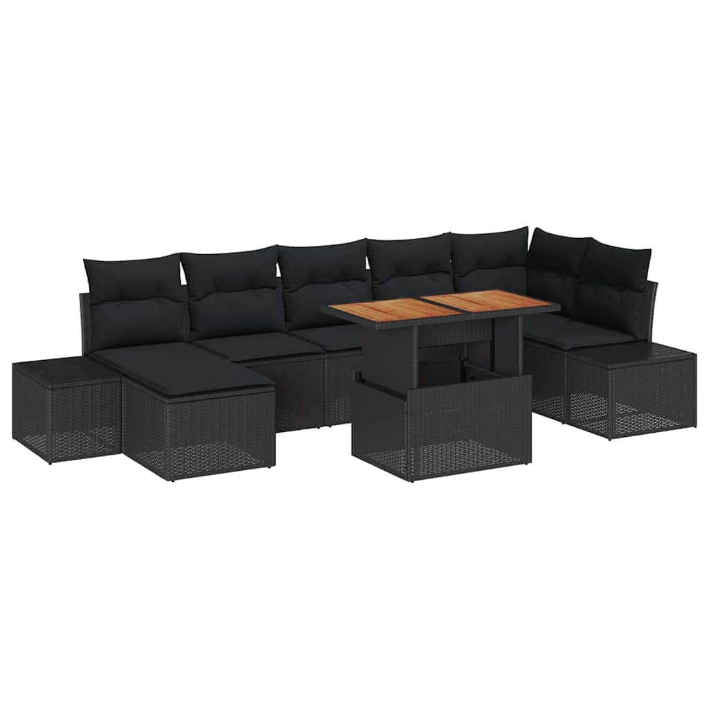 Kerti Kanapé Szett tárolóval 8 pcs Fekete Poli rattan
