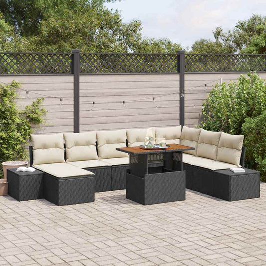 Kerti Kanapé Szett tárolóval 9 pcs Fekete Poli rattan