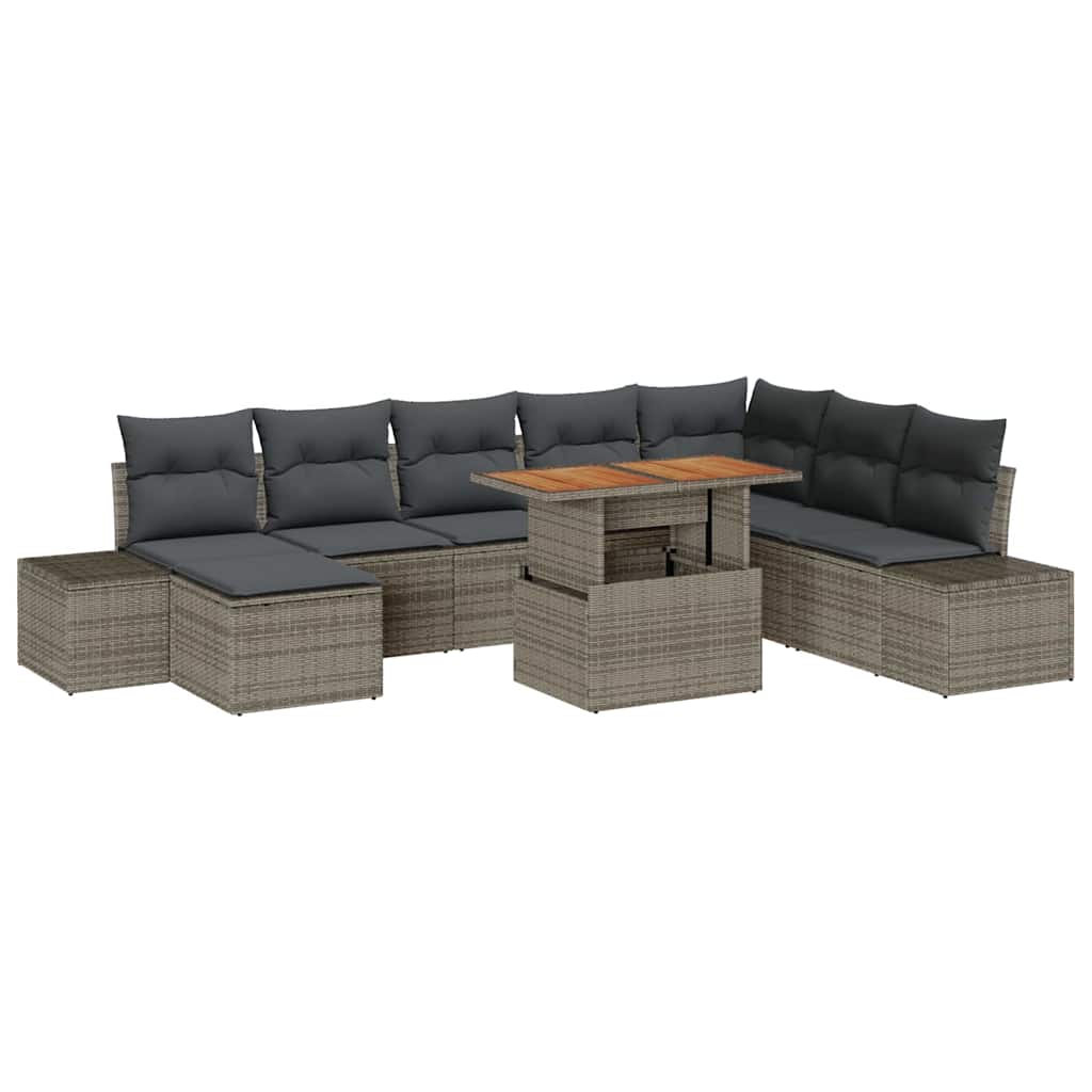 Kerti Kanapé Szett tárolóval 9 pcs Szürke Poli rattan