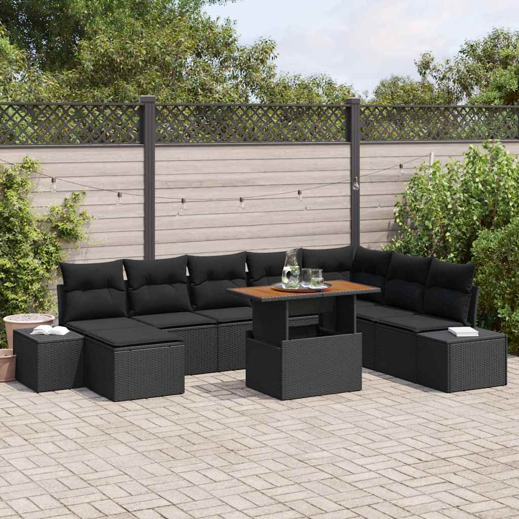 Kerti Kanapé Szett tárolóval 9 pcs Fekete Poli rattan