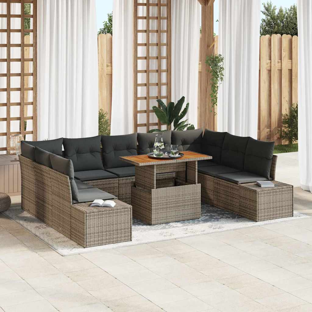 Kerti Kanapé Szett tárolóval 10 pcs Szürke Poli rattan