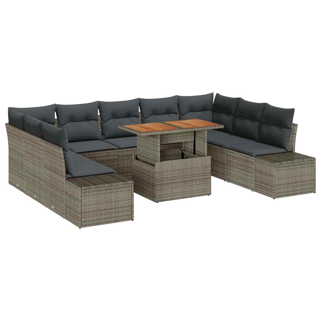 Kerti Kanapé Szett tárolóval 10 pcs Szürke Poli rattan