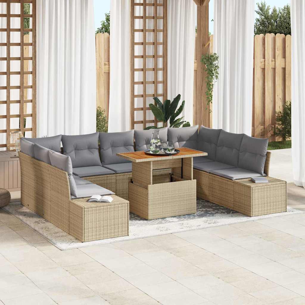 Kerti Kanapé Szett tárolóval 10 pcs Bézs Poli rattan