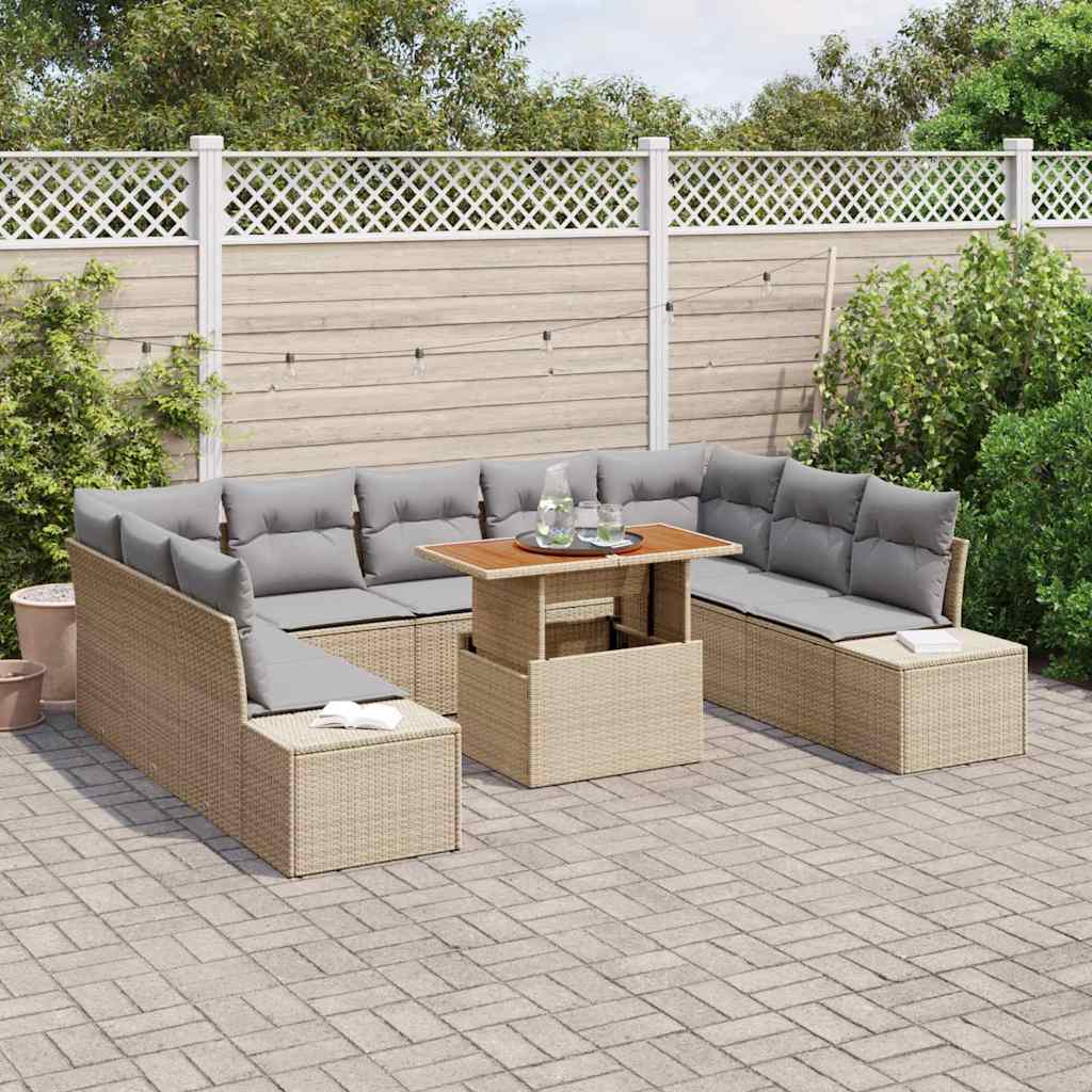 Kerti Kanapé Szett tárolóval 10 pcs Bézs Poli rattan