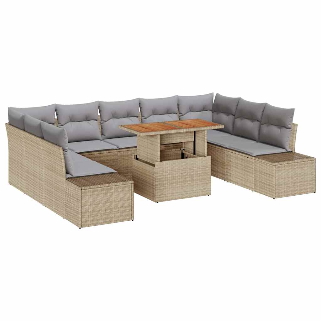 Kerti Kanapé Szett tárolóval 10 pcs Bézs Poli rattan