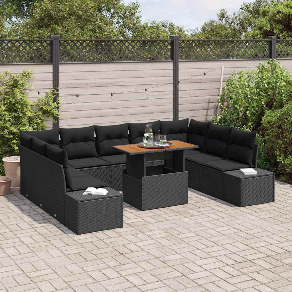 Kerti Kanapé Szett tárolóval 10 pcs Fekete Poli rattan