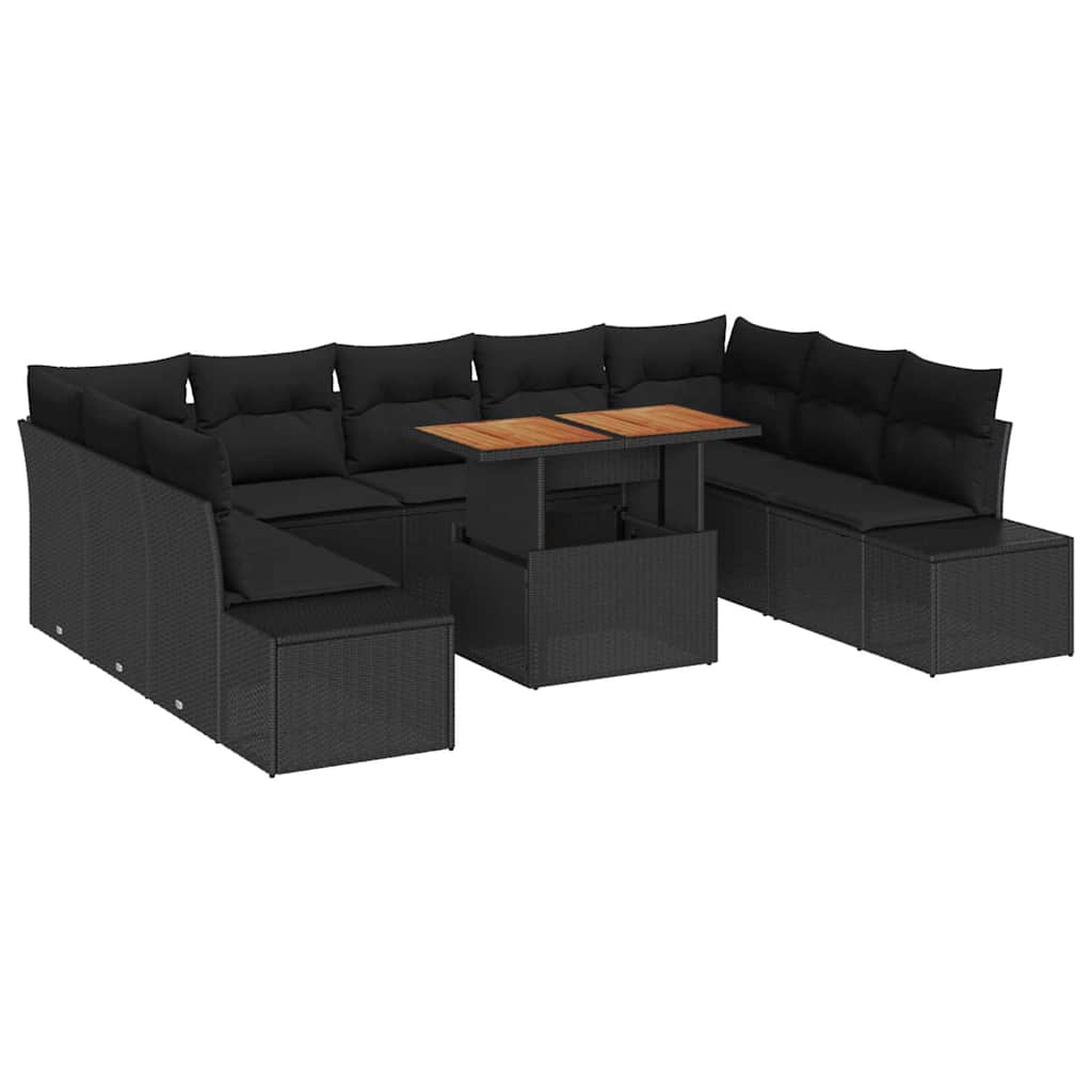 Kerti Kanapé Szett tárolóval 10 pcs Fekete Poli rattan
