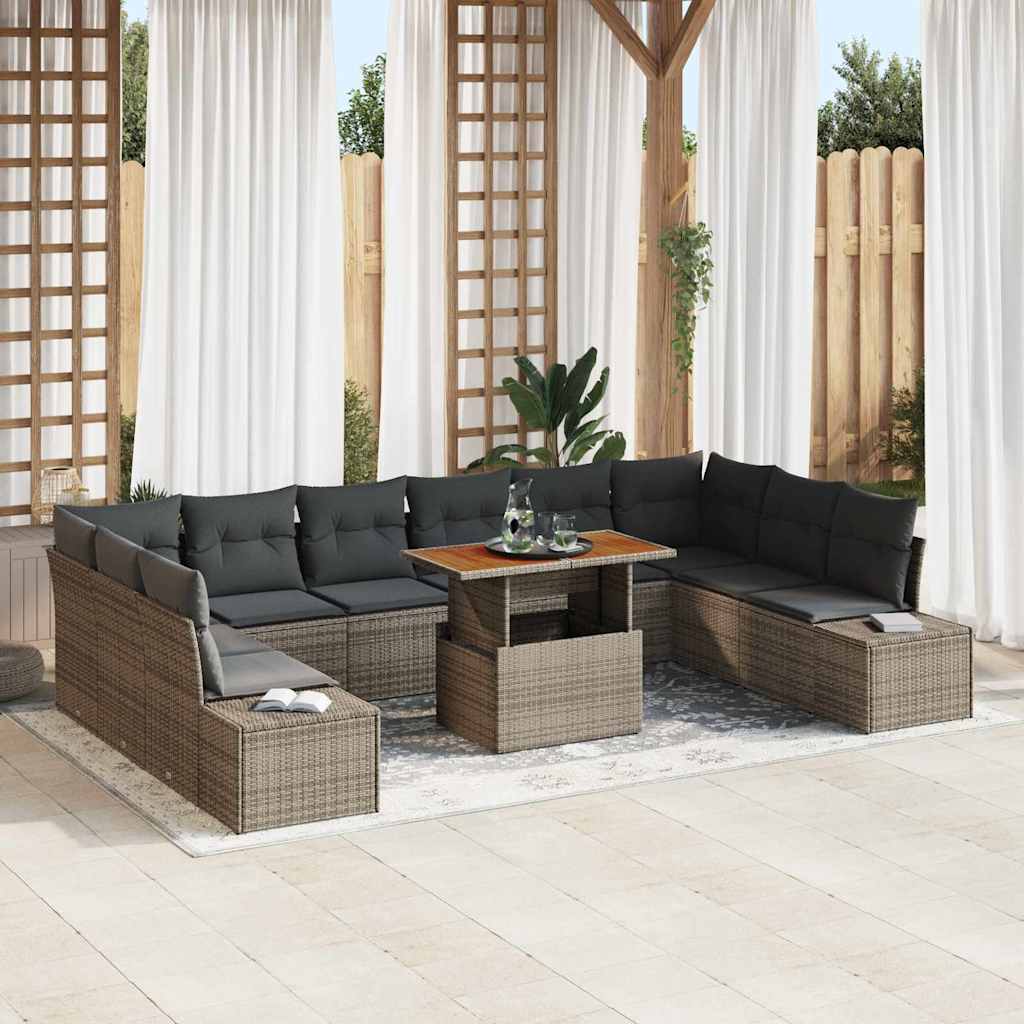 Kerti Kanapé Szett tárolóval 11 pcs Szürke Poli rattan