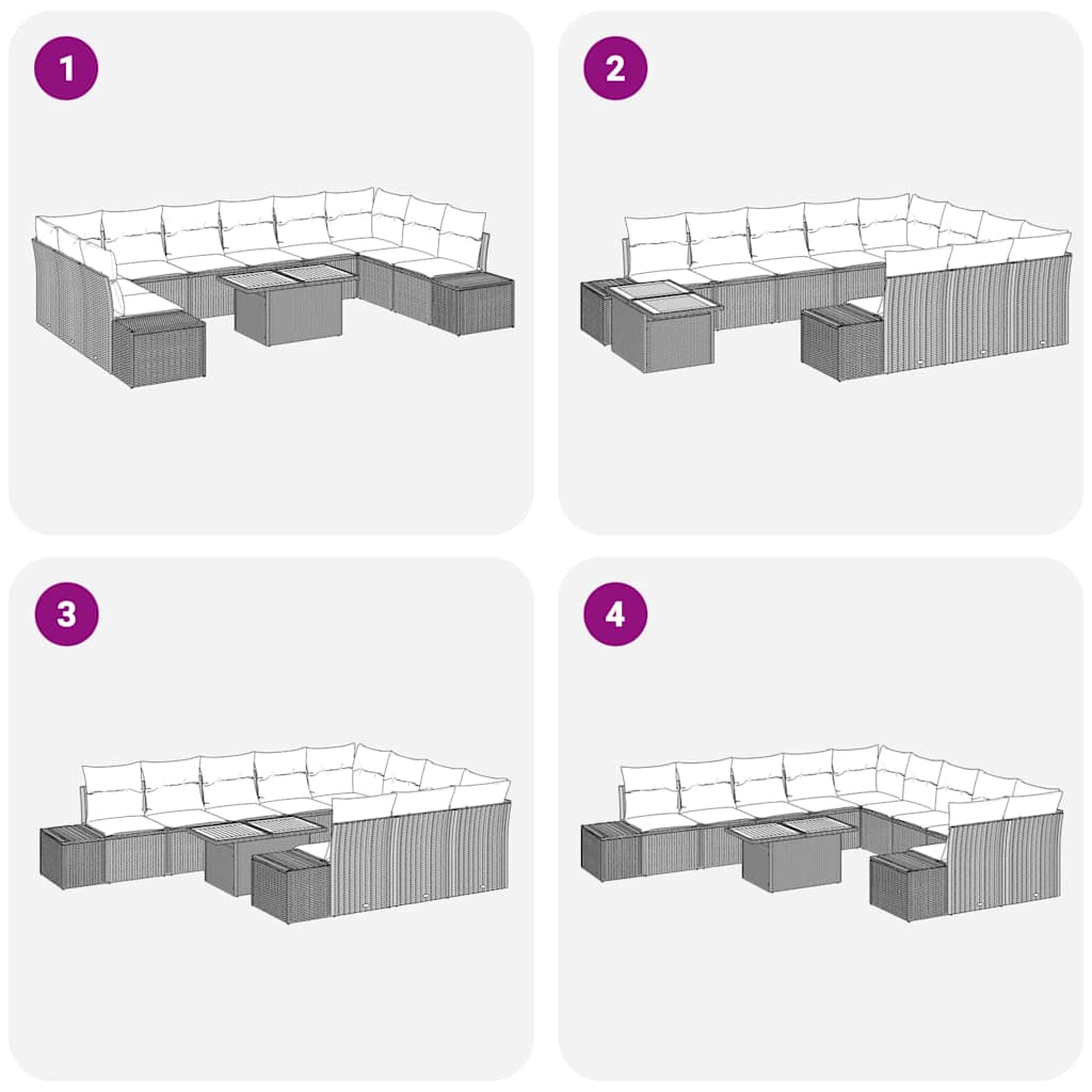 Kerti Kanapé Szett tárolóval 11 pcs Szürke Poli rattan