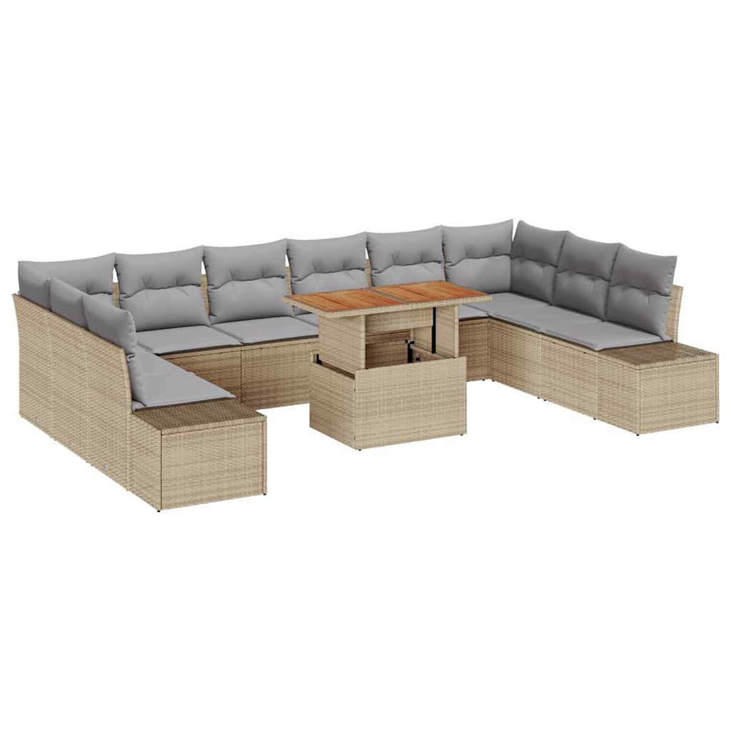 Kerti Kanapé Szett tárolóval 11 pcs Bézs Poli rattan