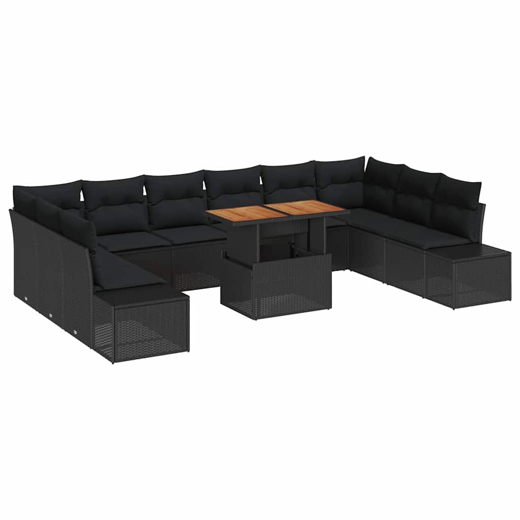 Kerti Kanapé Szett tárolóval 11 pcs Fekete Poli rattan