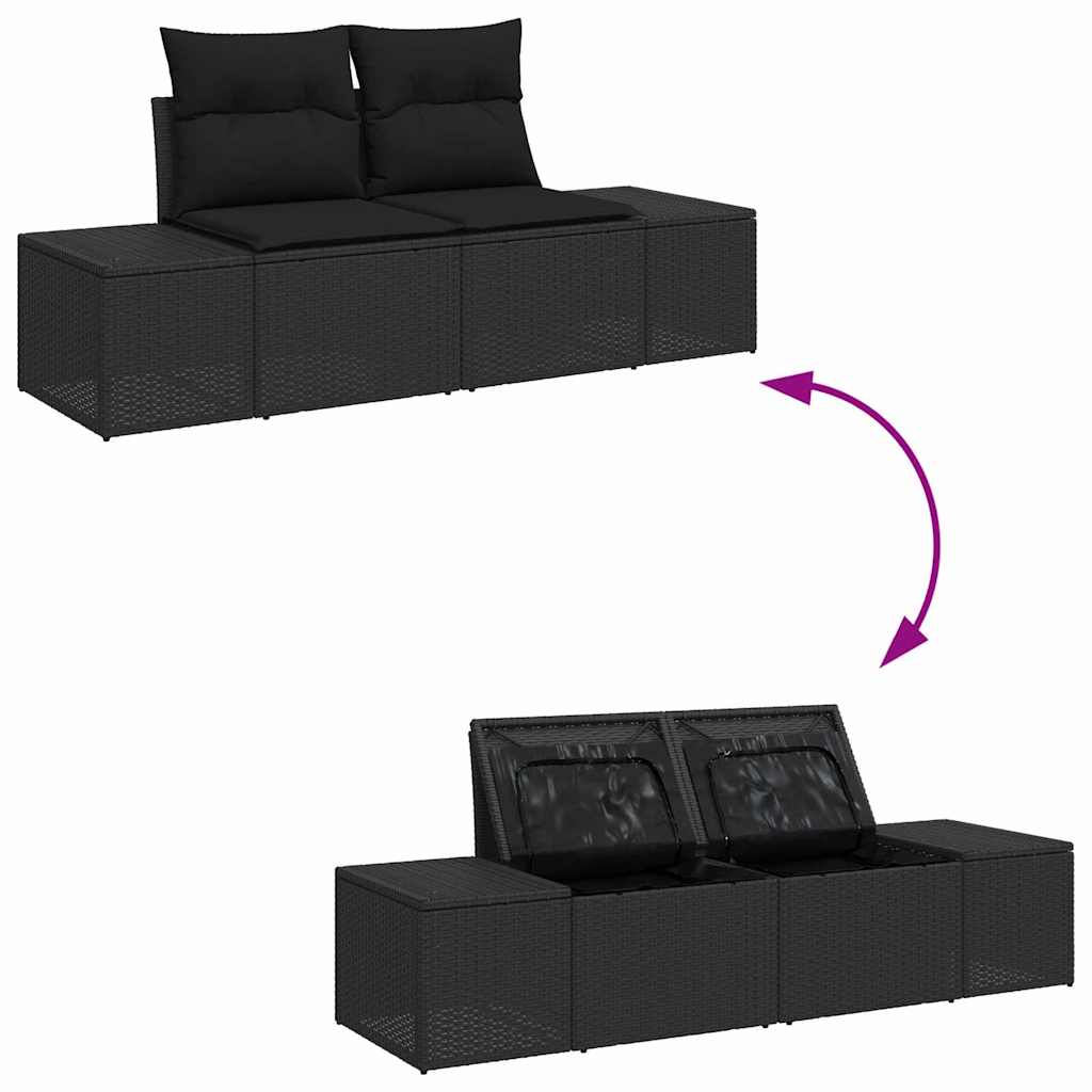 Kerti Kanapé Szett tárolóval 11 pcs Fekete Poli rattan