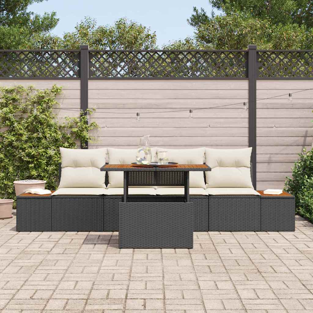 Kerti Kanapé Szett tárolóval 5 pcs Fekete Poli rattan