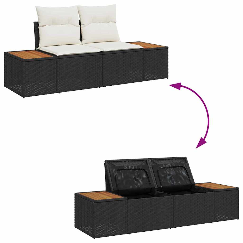 Kerti Kanapé Szett tárolóval 5 pcs Fekete Poli rattan