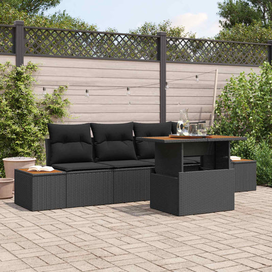 Kerti Kanapé Szett tárolóval 5 pcs Fekete Poli rattan