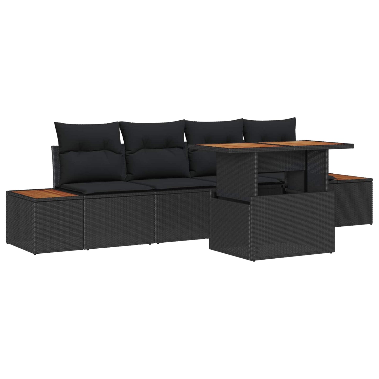 Kerti Kanapé Szett tárolóval 5 pcs Fekete Poli rattan