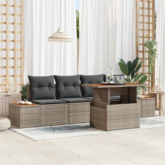 Kerti Kanapé Szett tárolóval 5 pcs Szürke Poli rattan