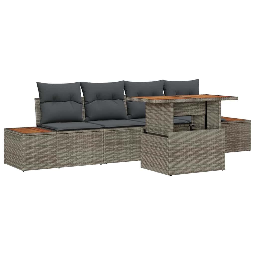 Kerti Kanapé Szett tárolóval 5 pcs Szürke Poli rattan