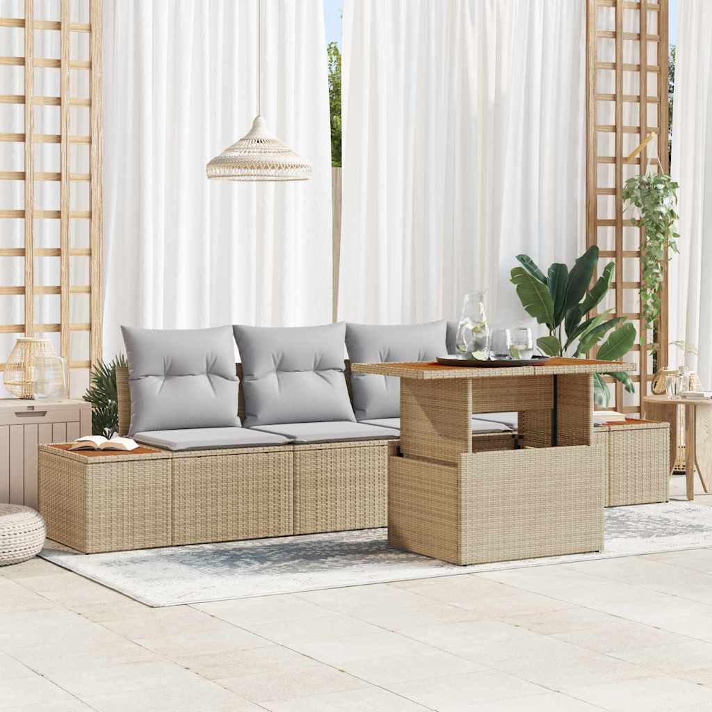 Kerti Kanapé Szett tárolóval 5 pcs Bézs Poli rattan