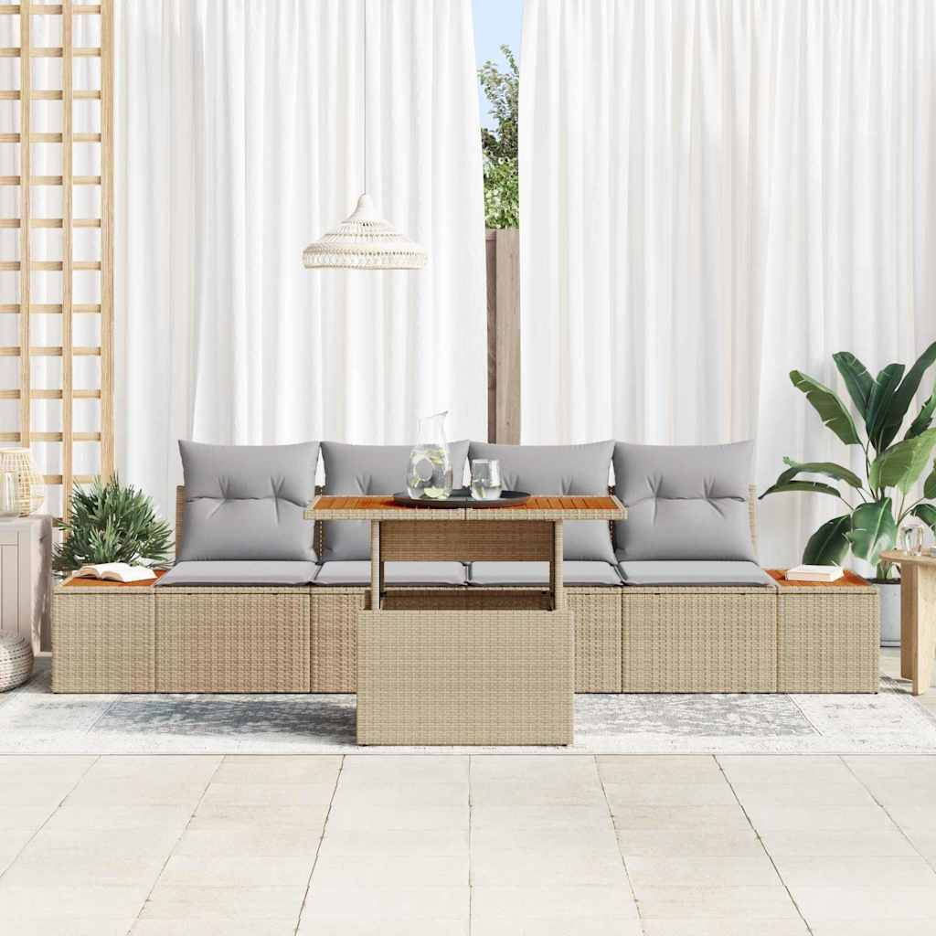 Kerti Kanapé Szett tárolóval 5 pcs Bézs Poli rattan