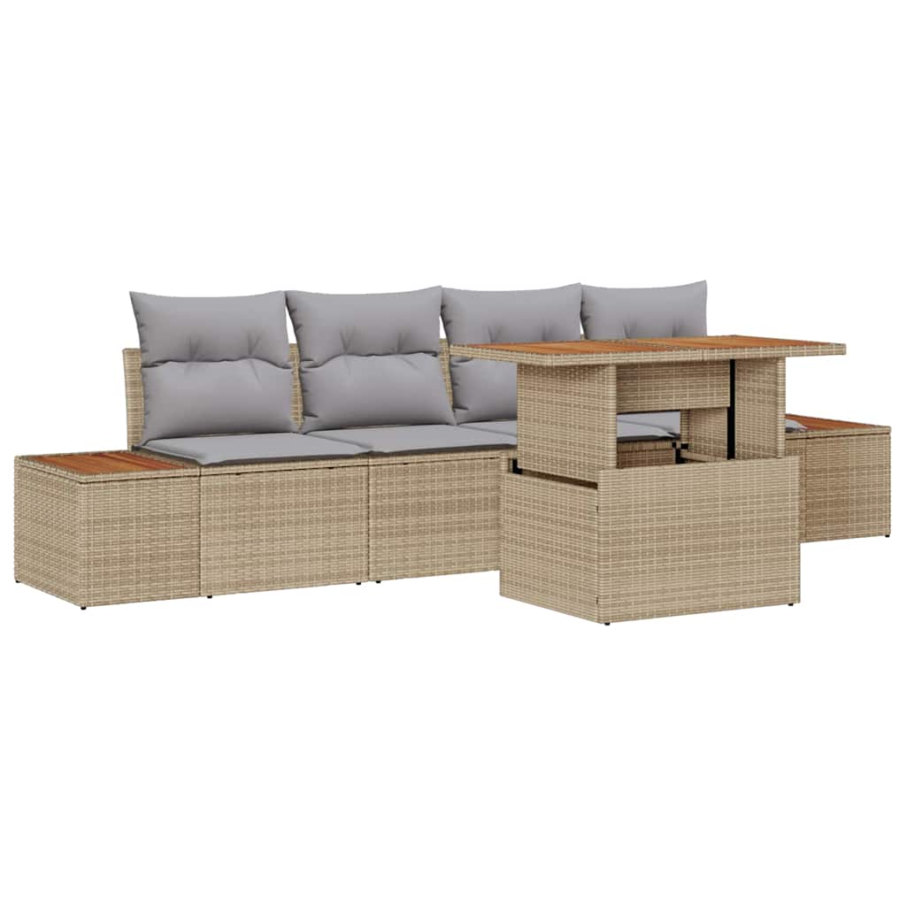 Kerti Kanapé Szett tárolóval 5 pcs Bézs Poli rattan