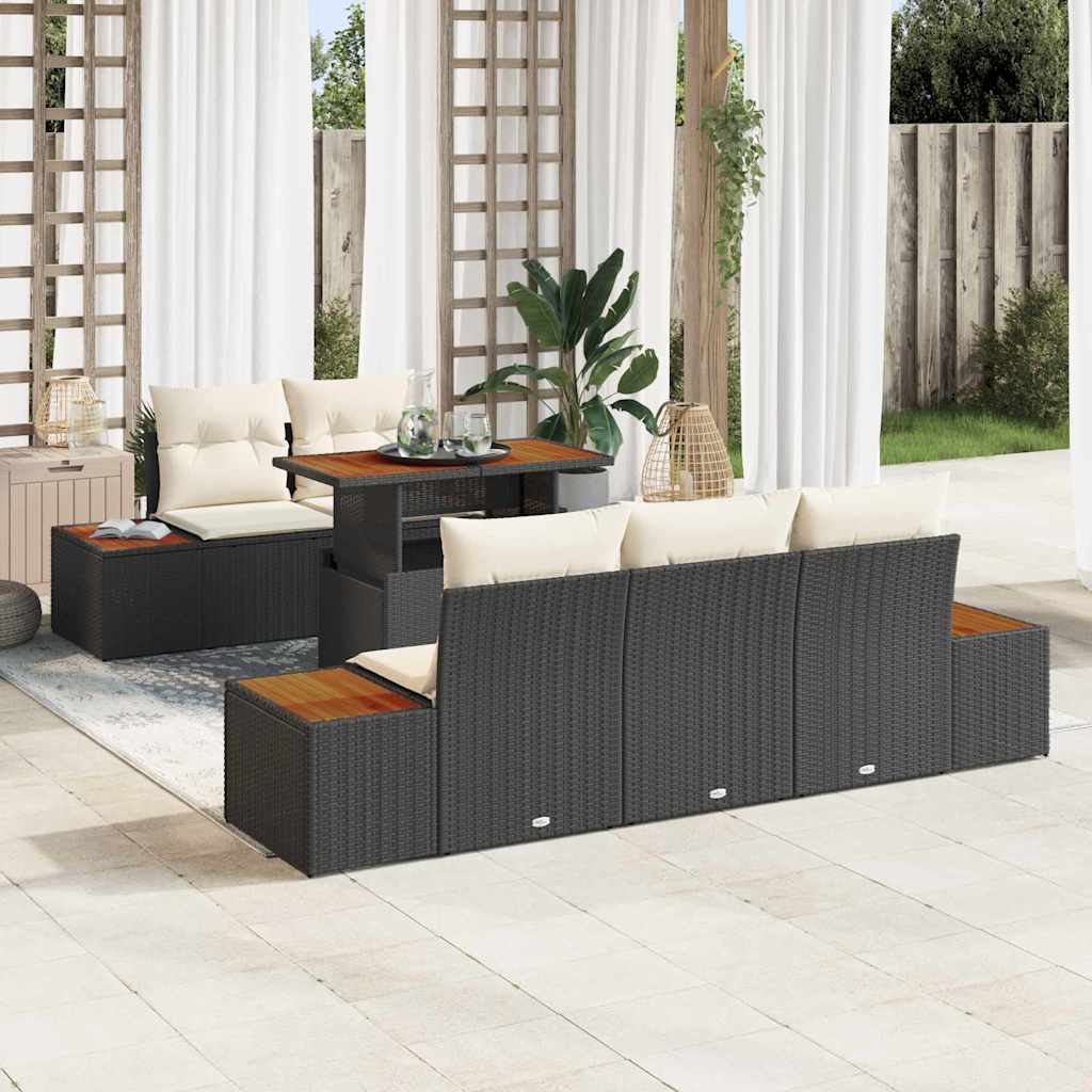 Kerti Kanapé Szett tárolóval 6 pcs Fekete Poli rattan