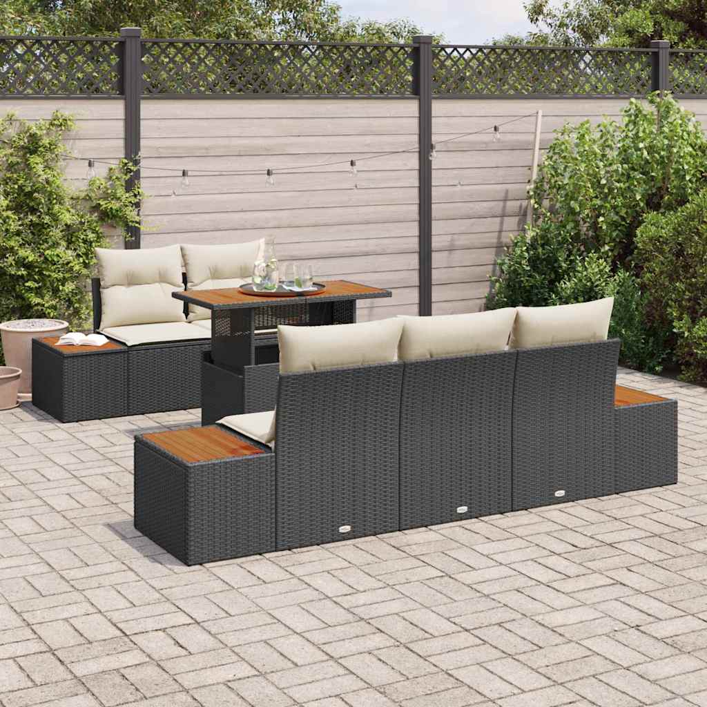Kerti Kanapé Szett tárolóval 6 pcs Fekete Poli rattan