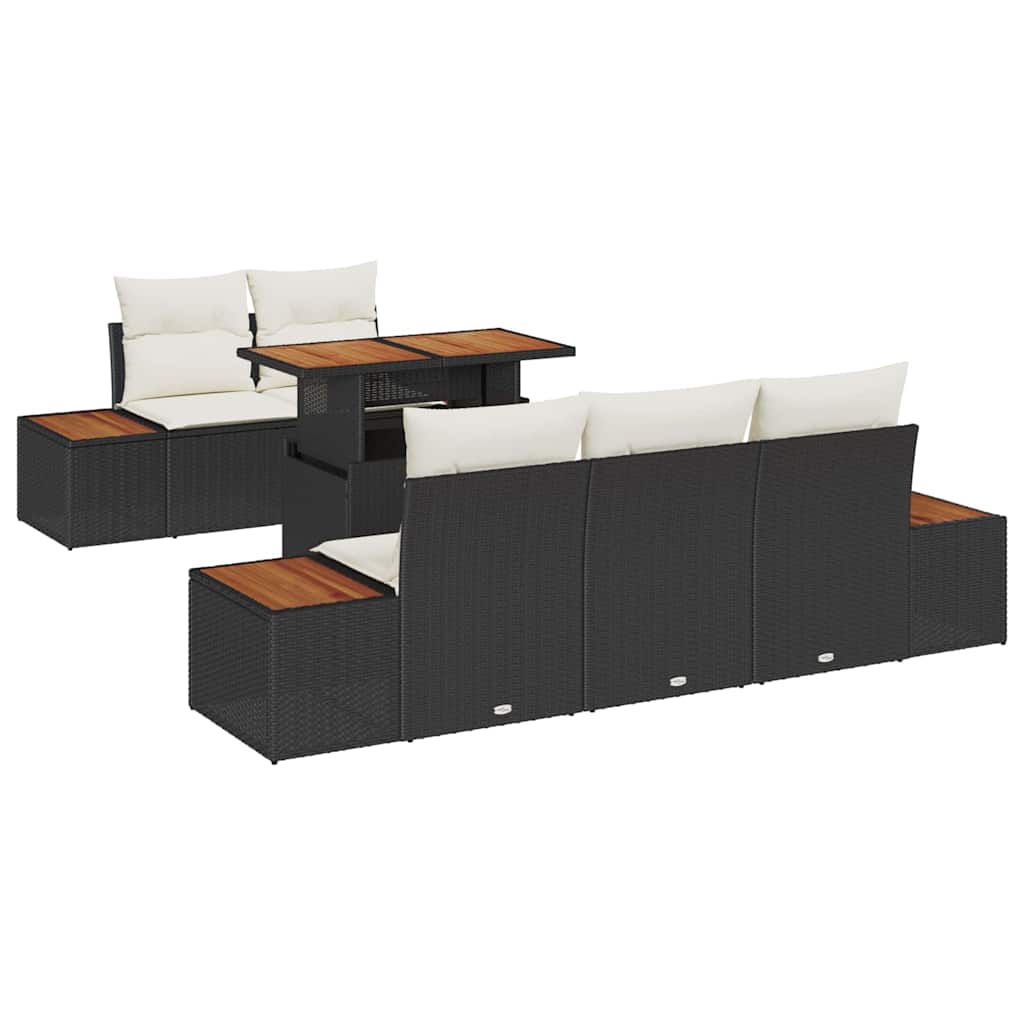 Kerti Kanapé Szett tárolóval 6 pcs Fekete Poli rattan