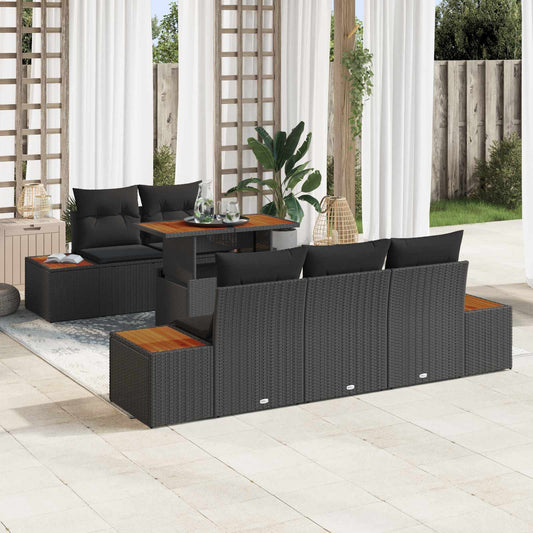 Kerti Kanapé Szett tárolóval 6 pcs Fekete Poli rattan