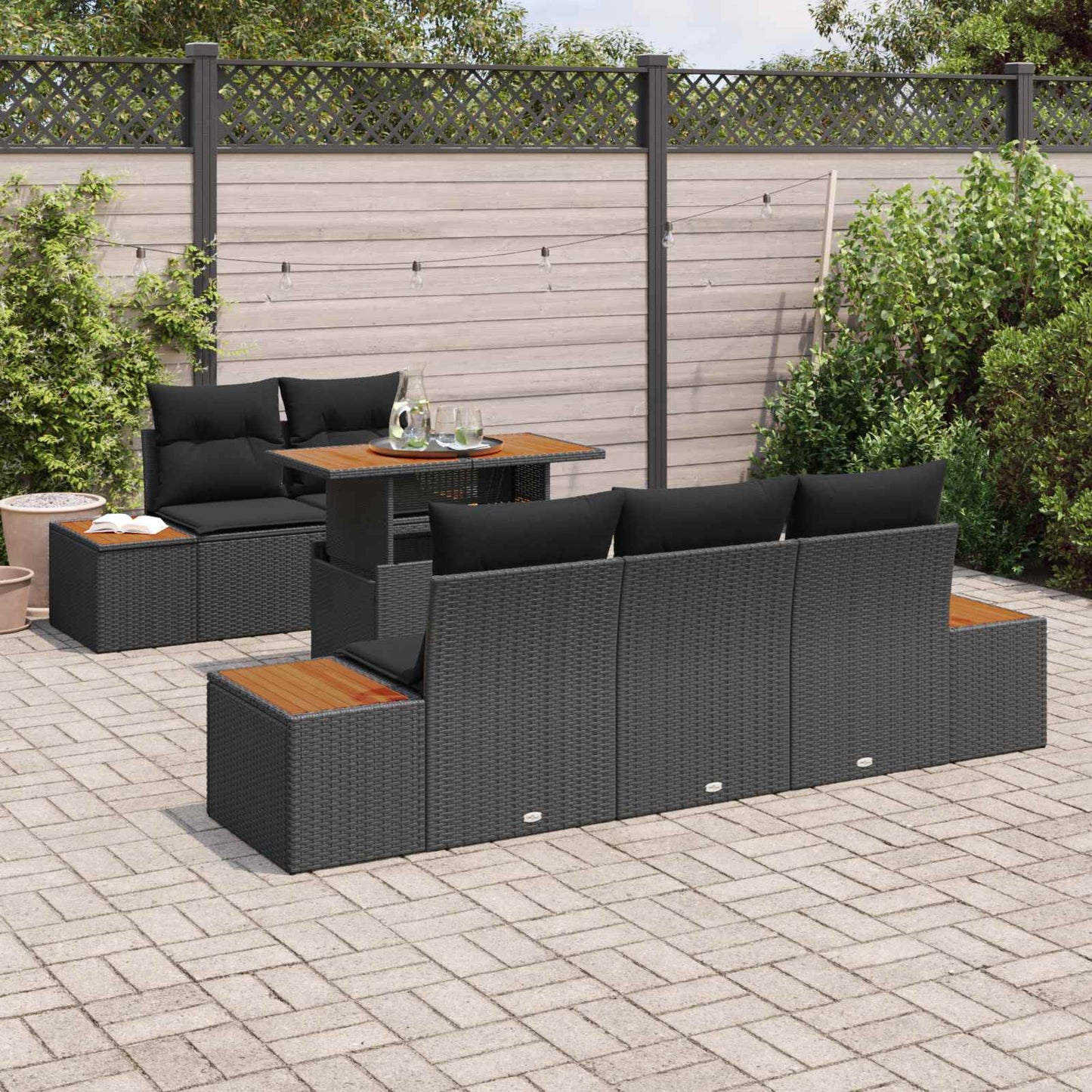 Kerti Kanapé Szett tárolóval 6 pcs Fekete Poli rattan
