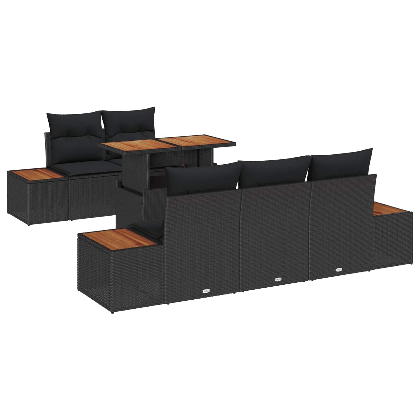 Kerti Kanapé Szett tárolóval 6 pcs Fekete Poli rattan