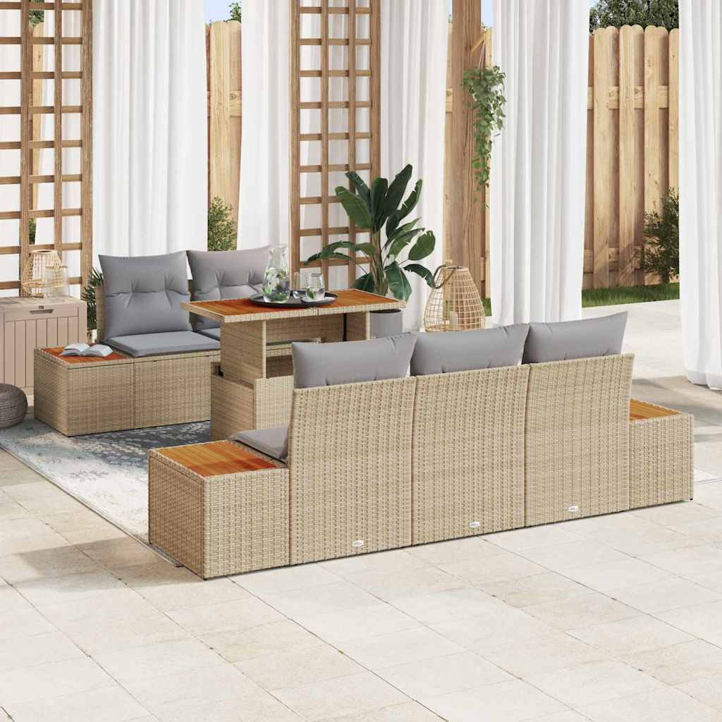 Kerti Kanapé Szett tárolóval 6 pcs Bézs Poli rattan