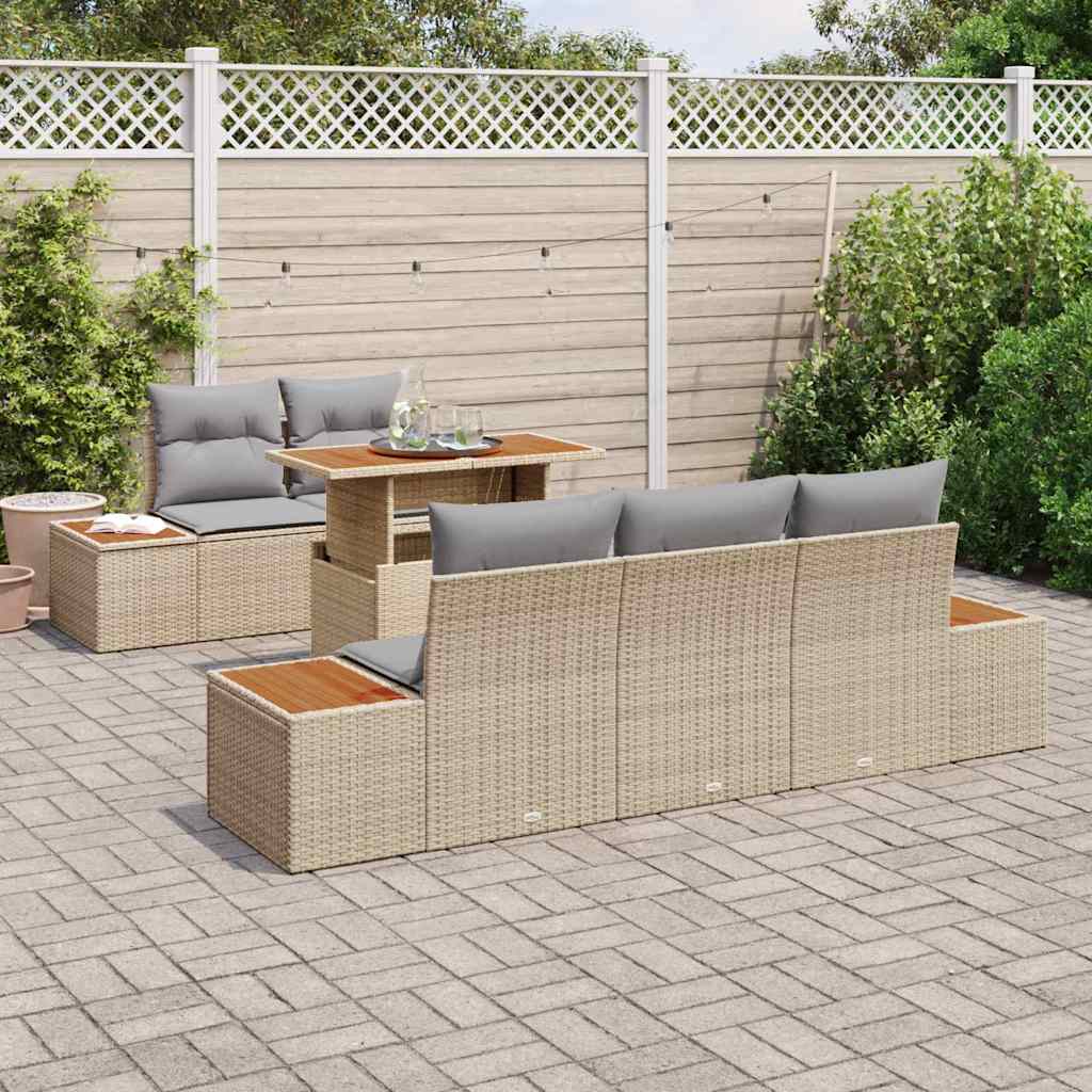 Kerti Kanapé Szett tárolóval 6 pcs Bézs Poli rattan