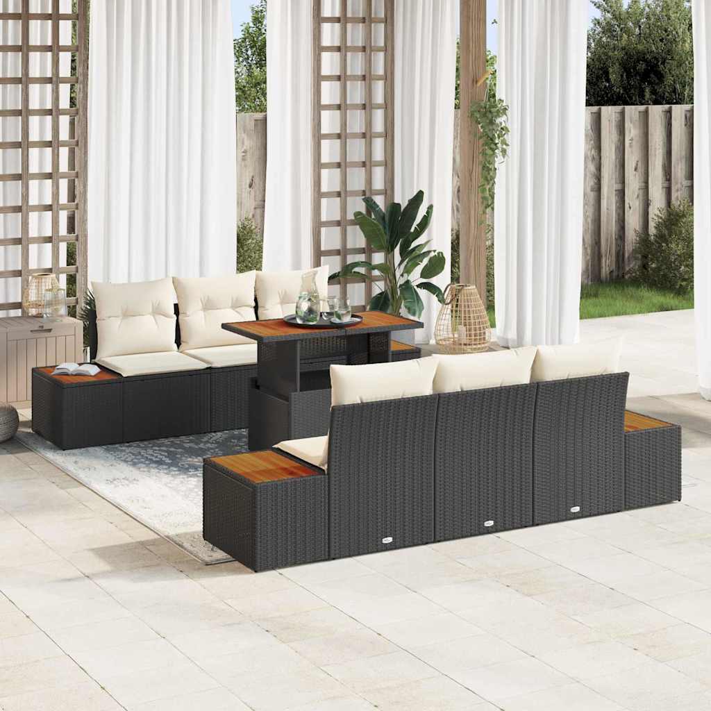 Kerti Kanapé Szett tárolóval 7 pcs Fekete Poli rattan