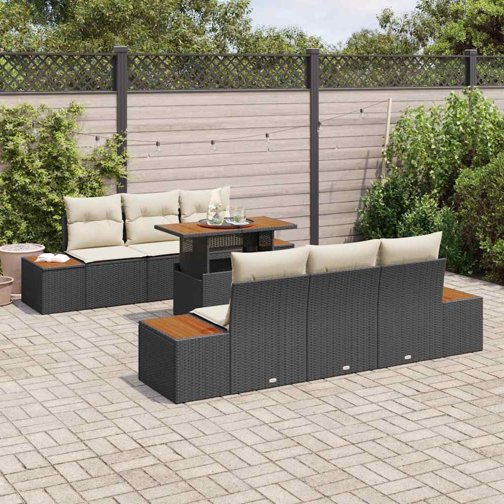 Kerti Kanapé Szett tárolóval 7 pcs Fekete Poli rattan