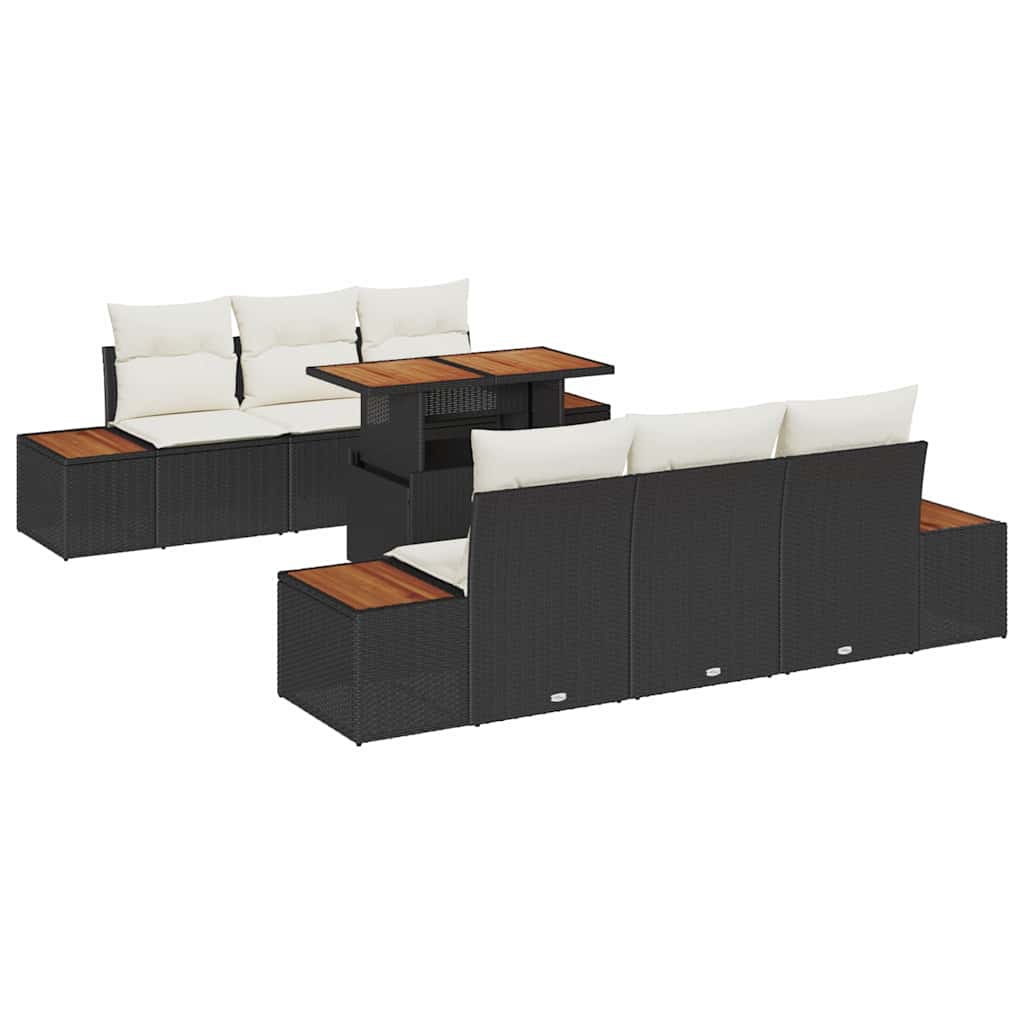 Kerti Kanapé Szett tárolóval 7 pcs Fekete Poli rattan