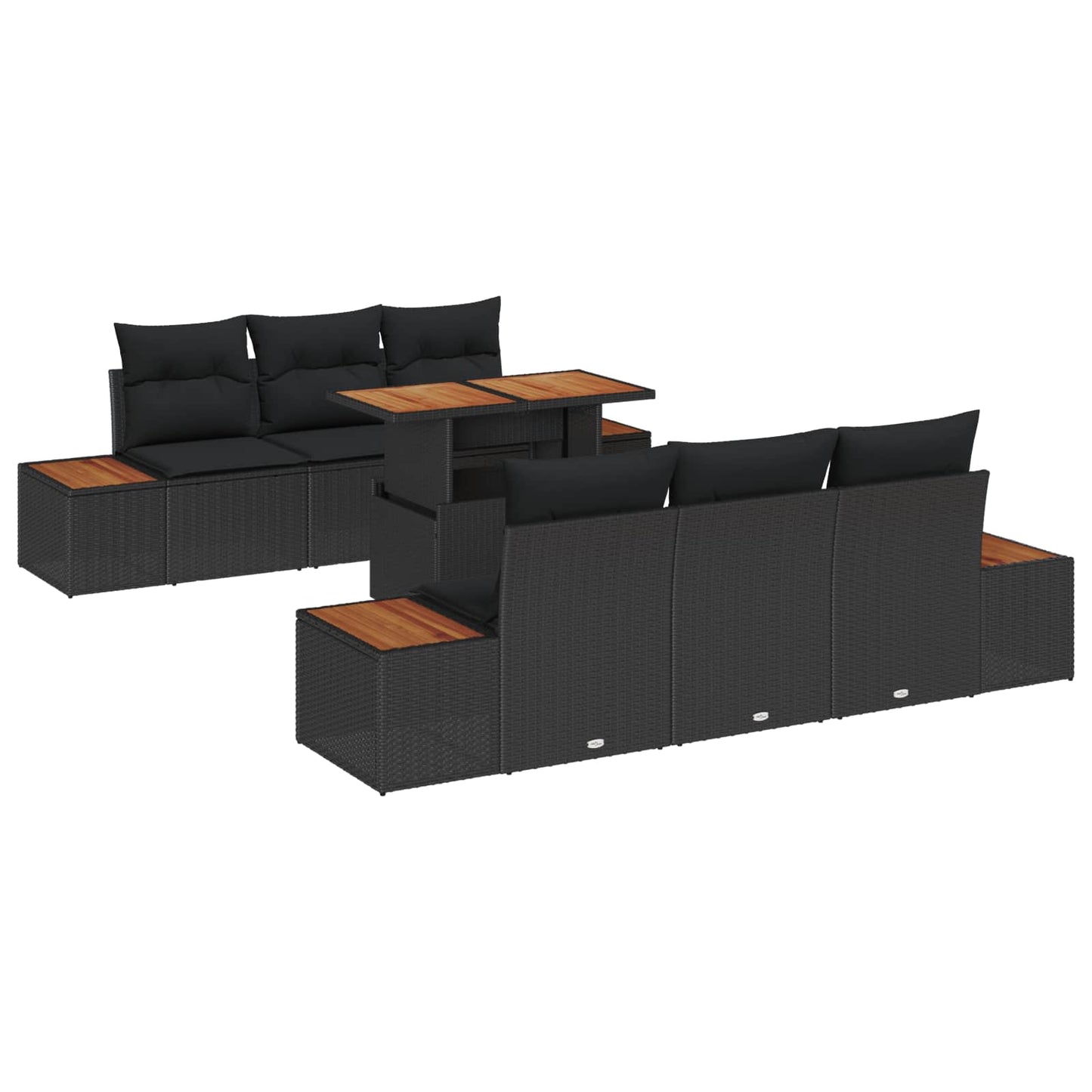 Kerti Kanapé Szett tárolóval 7 pcs Fekete Poli rattan