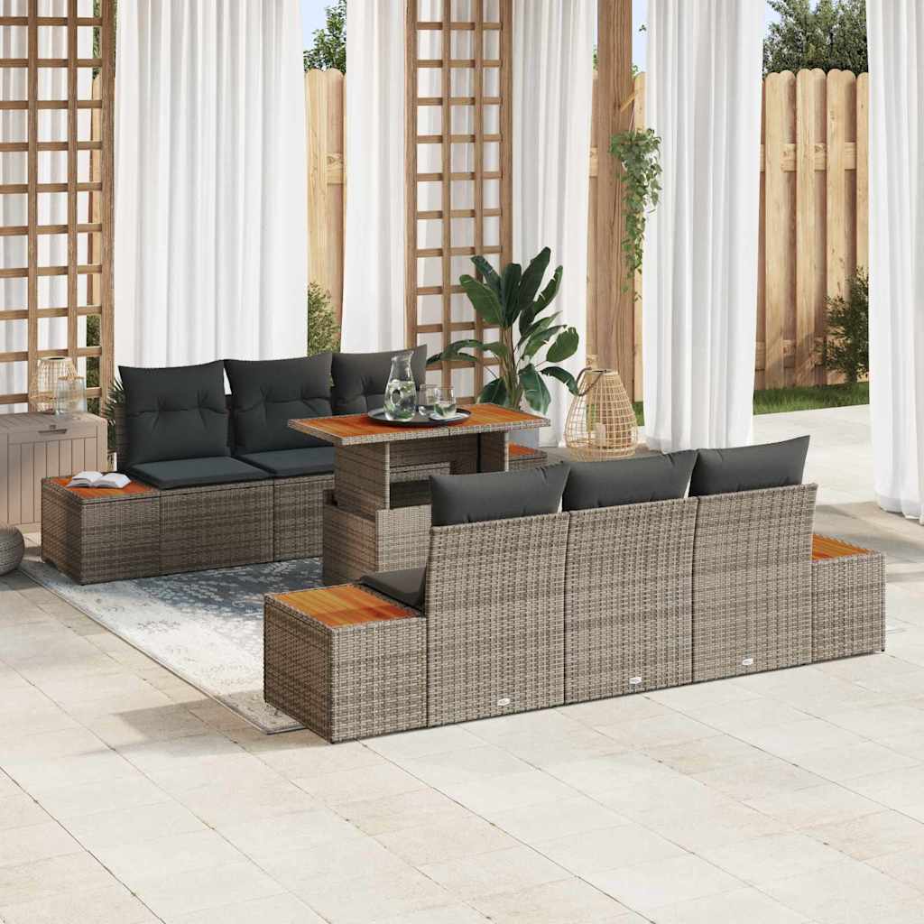Kerti Kanapé Szett tárolóval 7 pcs Szürke Poli rattan