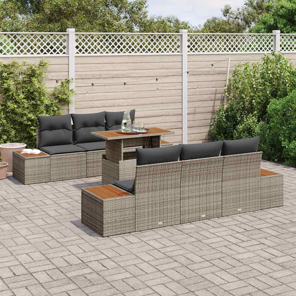 Kerti Kanapé Szett tárolóval 7 pcs Szürke Poli rattan