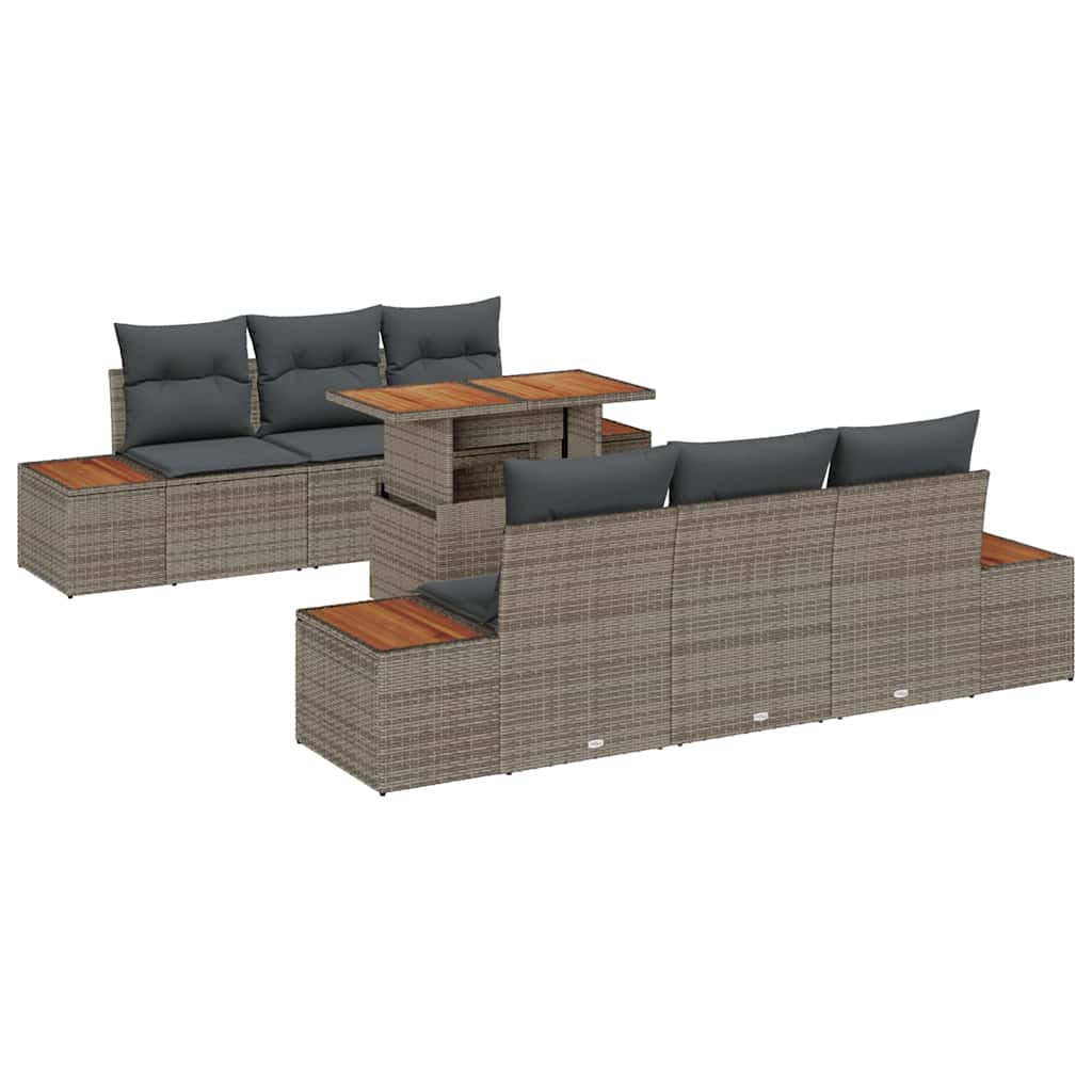 Kerti Kanapé Szett tárolóval 7 pcs Szürke Poli rattan