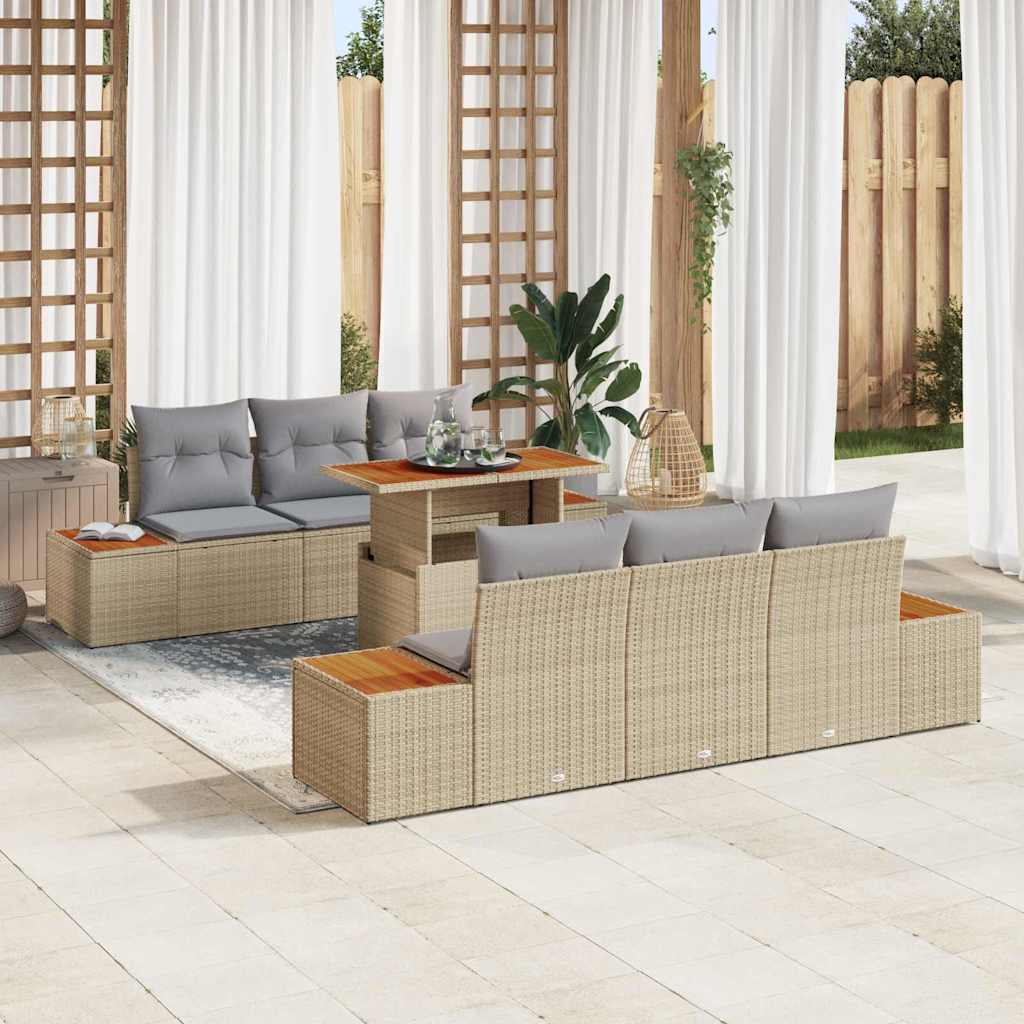 Kerti Kanapé Szett tárolóval 7 pcs Bézs Poli rattan