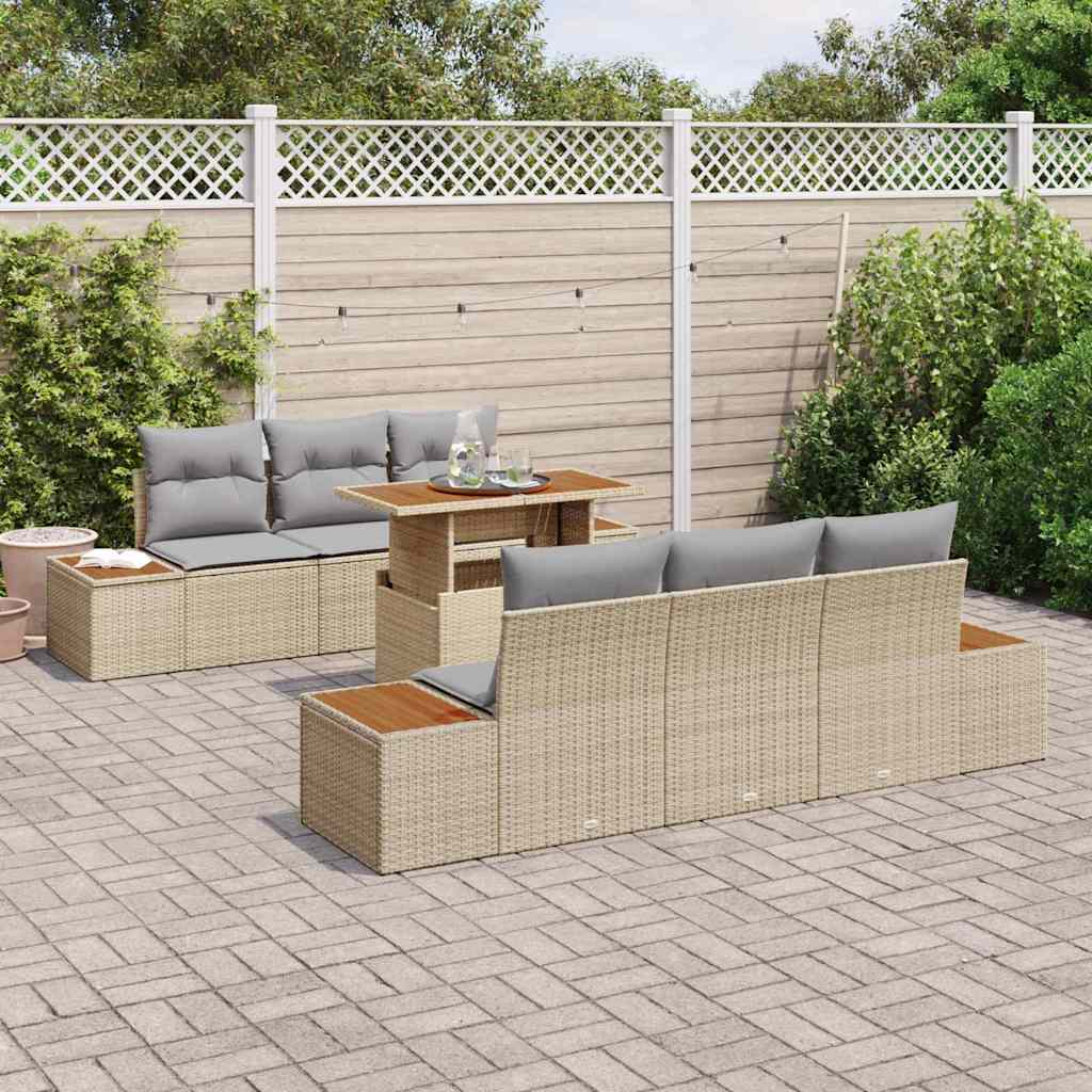 Kerti Kanapé Szett tárolóval 7 pcs Bézs Poli rattan