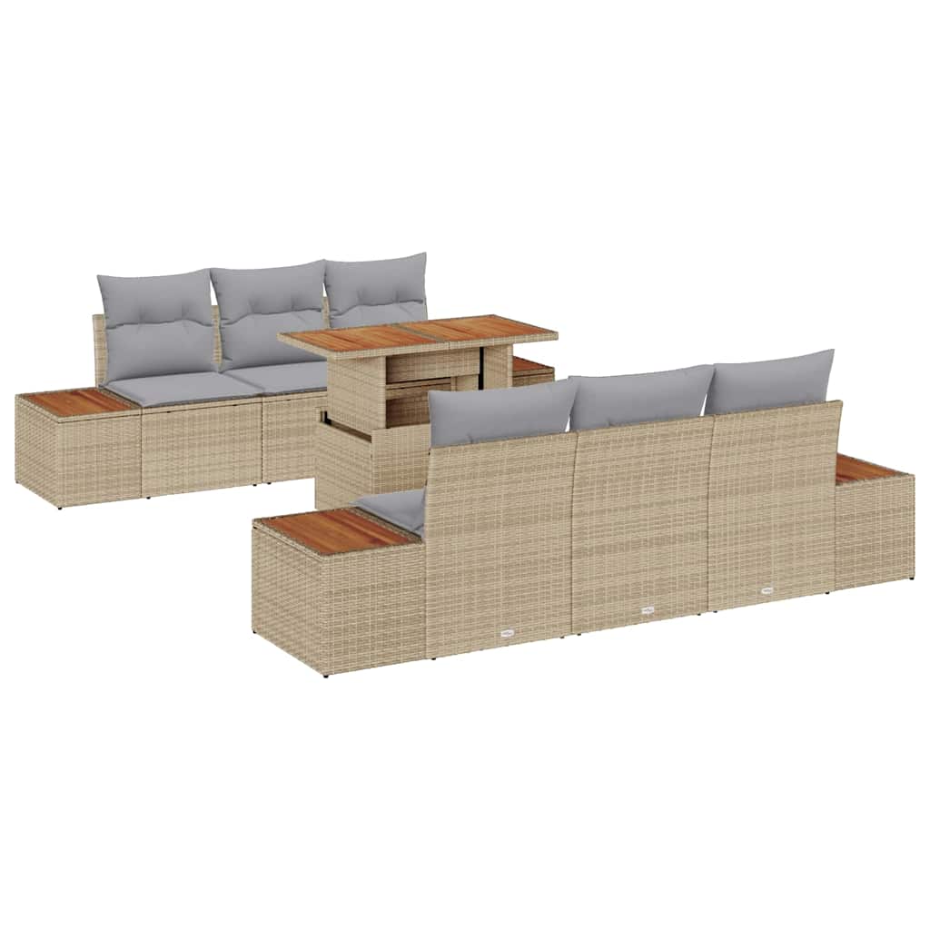 Kerti Kanapé Szett tárolóval 7 pcs Bézs Poli rattan