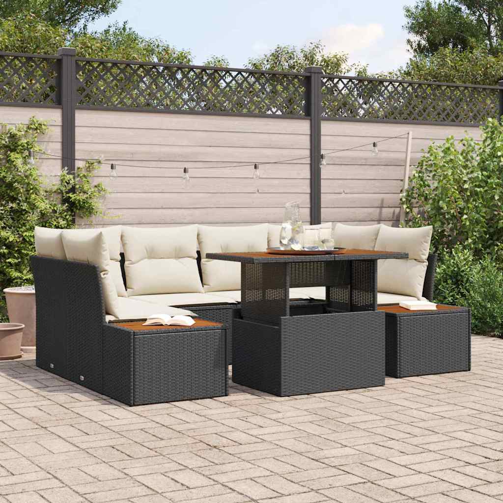 Kerti Kanapé Szett tárolóval 7 pcs Fekete Poli rattan