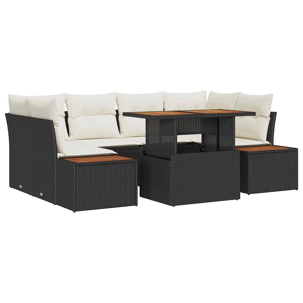 Kerti Kanapé Szett tárolóval 7 pcs Fekete Poli rattan