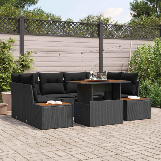 Kerti Kanapé Szett tárolóval 7 pcs Fekete Poli rattan