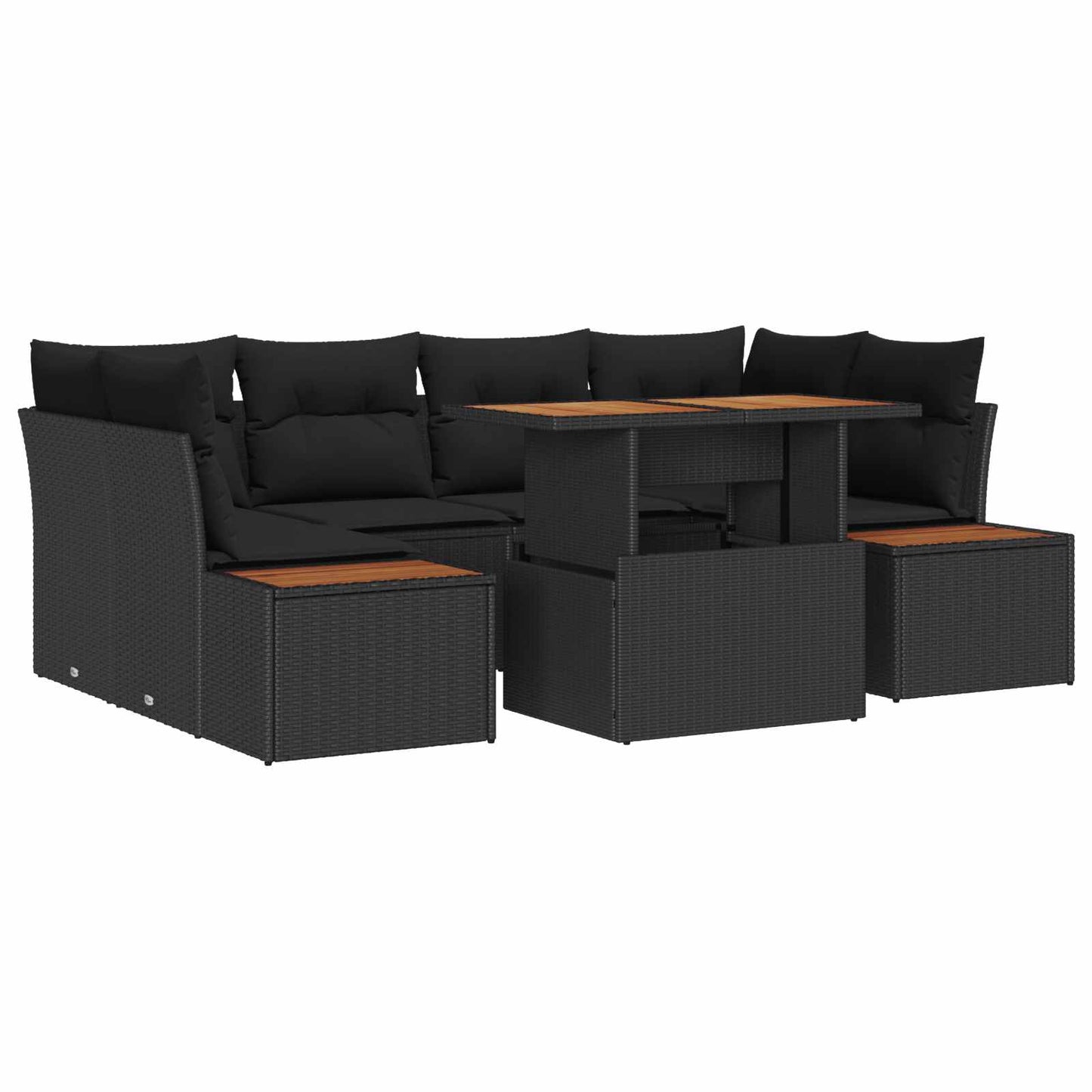 Kerti Kanapé Szett tárolóval 7 pcs Fekete Poli rattan