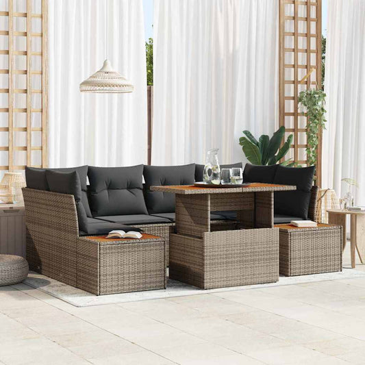 Kerti Kanapé Szett tárolóval 7 pcs Szürke Poli rattan