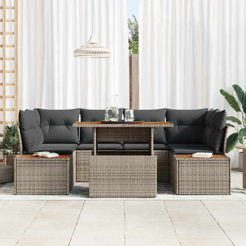Kerti Kanapé Szett tárolóval 7 pcs Szürke Poli rattan