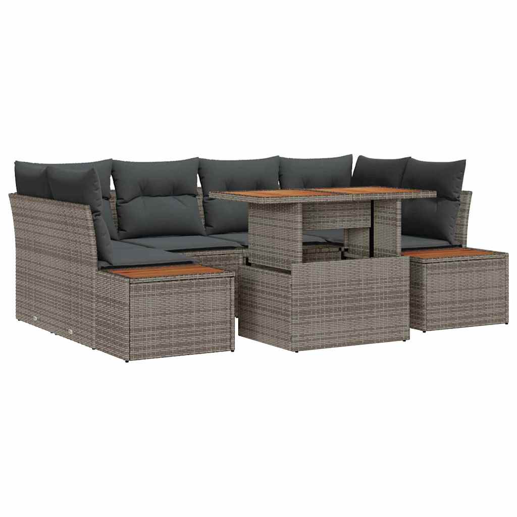 Kerti Kanapé Szett tárolóval 7 pcs Szürke Poli rattan